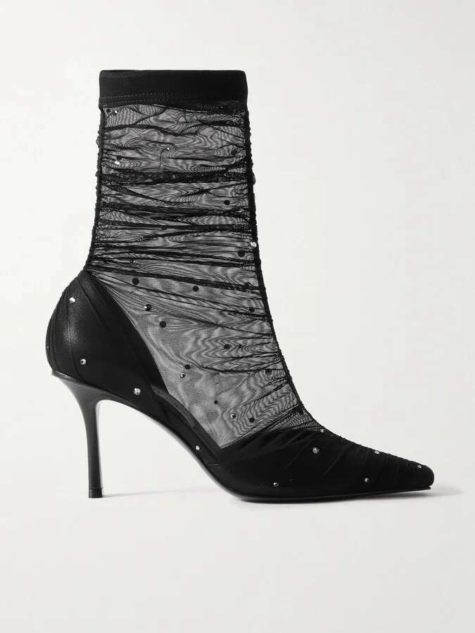 Jimmy Choo - Lotta Ab 85 Crystal-embellished Tulle And Satin Sock Boots - Black