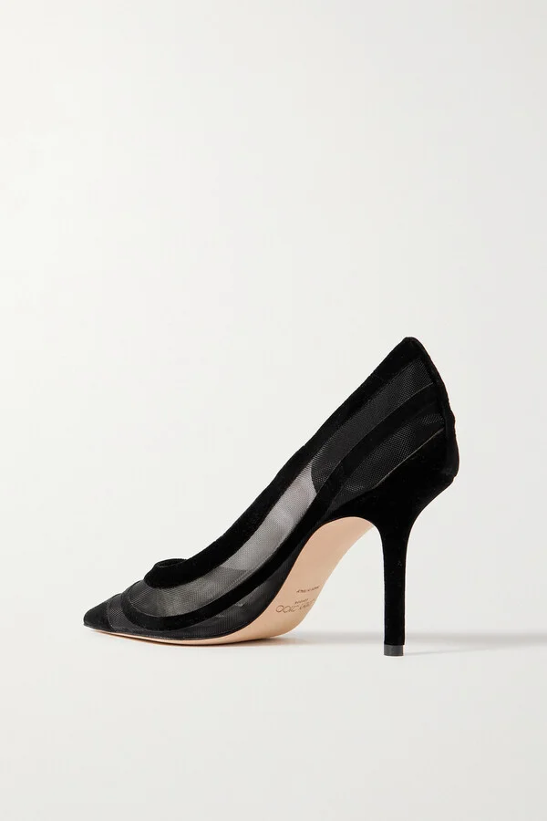 Jimmy Choo - Love 85 Flocked Mesh Pumps - Black - Image 3