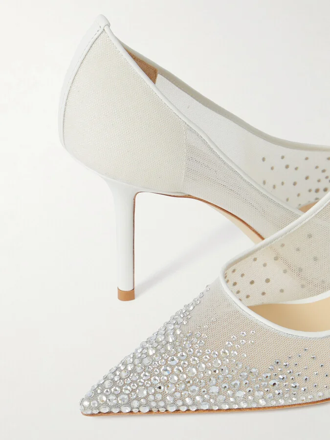 Jimmy Choo - Love 85 Leather-trimmed Crystal-embellished Mesh Pumps - White - Image 4