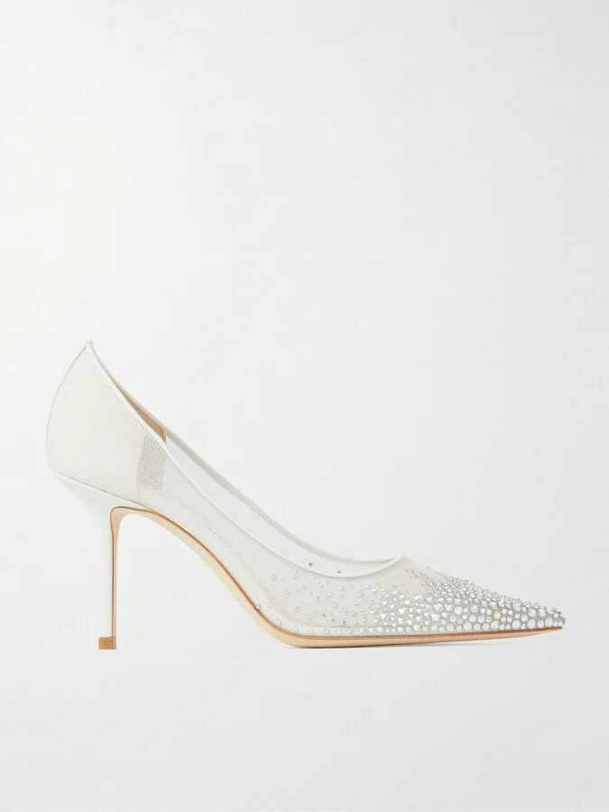 Jimmy Choo - Love 85 Leather-trimmed Crystal-embellished Mesh Pumps - White