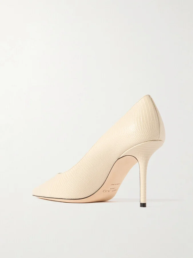 Jimmy Choo - Love 85 Lizard-effect Leather Point-toe Pumps - Cream - Image 3