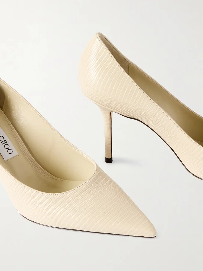 Jimmy Choo - Love 85 Lizard-effect Leather Point-toe Pumps - Cream - Image 4
