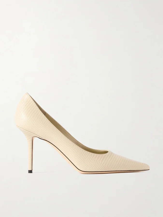Jimmy Choo - Love 85 Lizard-effect Leather Point-toe Pumps - Cream