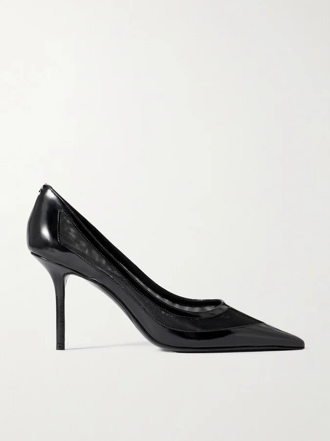 Jimmy Choo - Love 85 Mesh-trimmed Patent-leather Pumps - Black