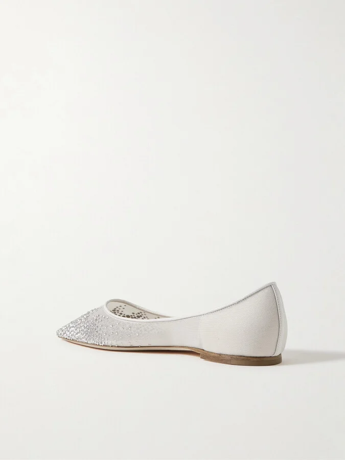Jimmy Choo - Love Crystal-embellished Mesh Point-toe Flats - Silver - Image 3