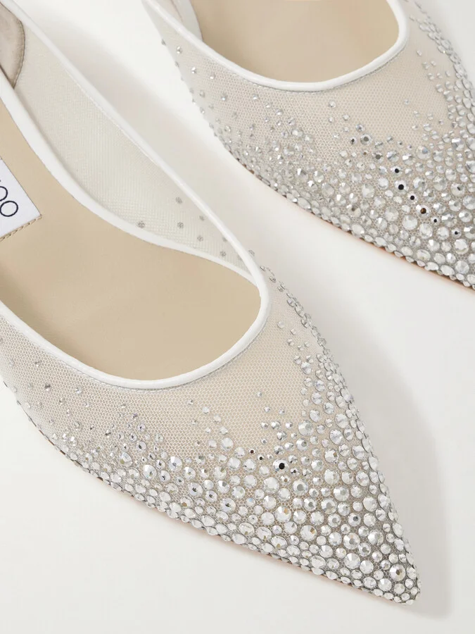 Jimmy Choo - Love Crystal-embellished Mesh Point-toe Flats - Silver - Image 4