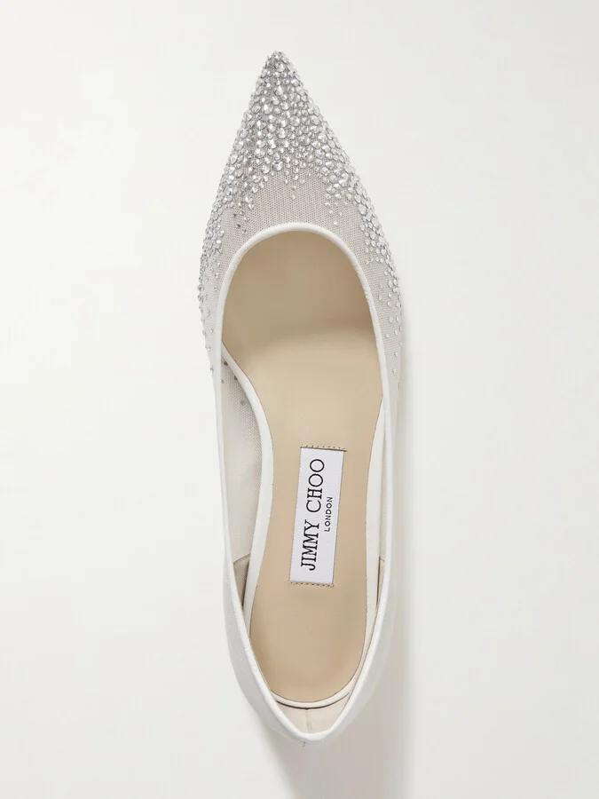 Jimmy Choo - Love Crystal-embellished Mesh Point-toe Flats - Silver - Image 5