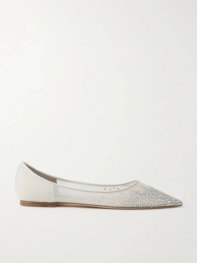 Jimmy Choo - Love Crystal-embellished Mesh Point-toe Flats - Silver