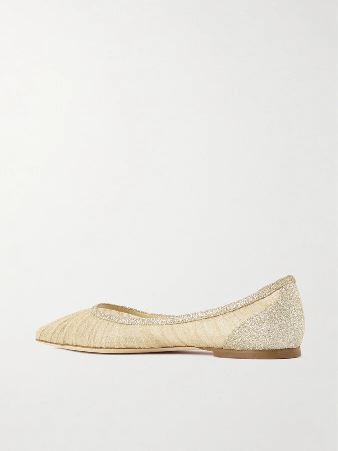 Jimmy Choo - Love Glittered Tulle Ballet Flats - Gold - Image 3