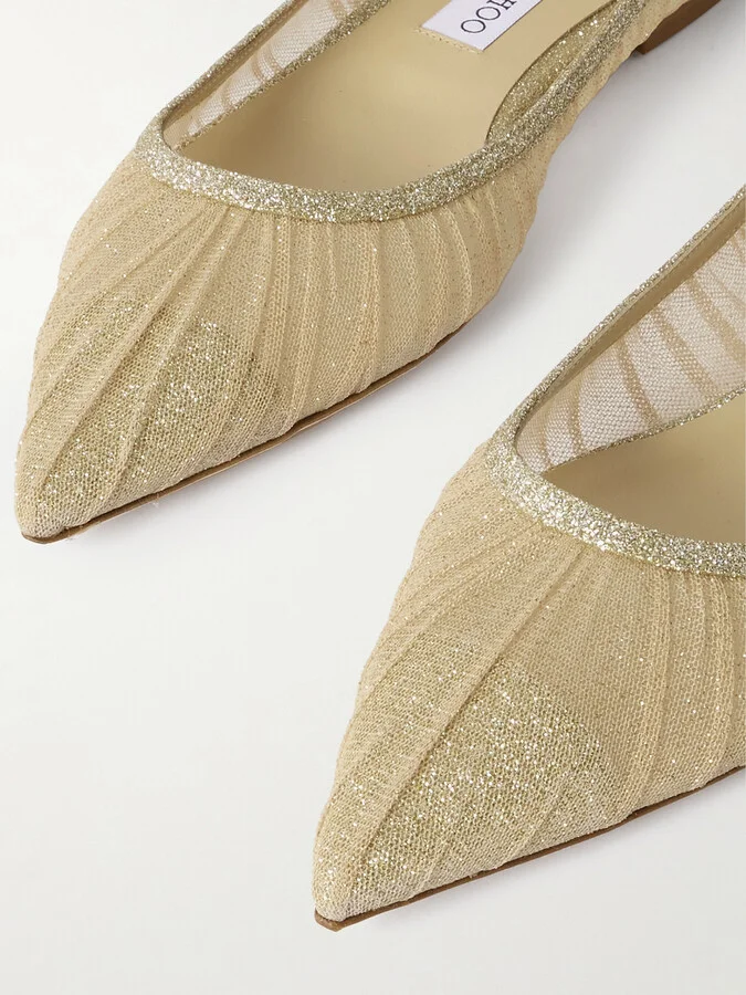 Jimmy Choo - Love Glittered Tulle Ballet Flats - Gold - Image 4