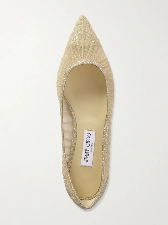 Jimmy Choo - Love Glittered Tulle Ballet Flats - Gold - Image 5