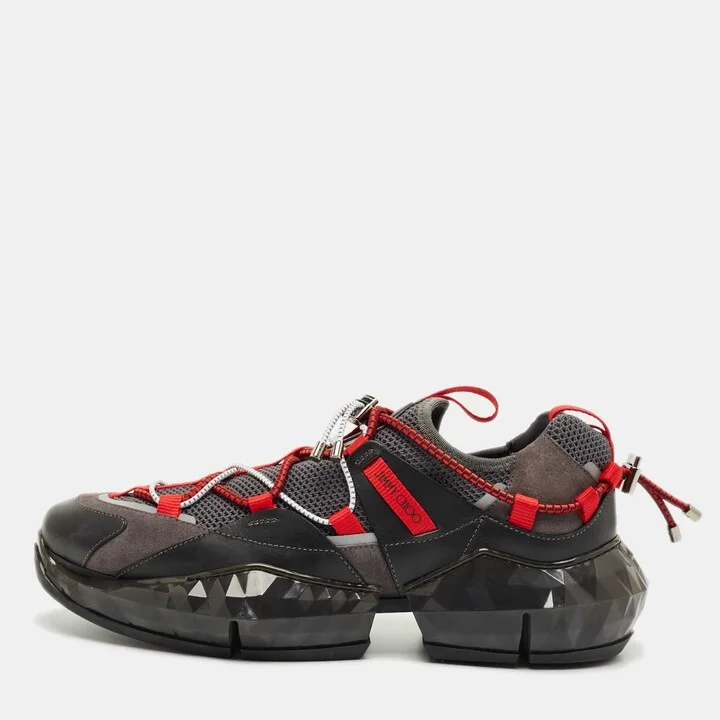 Jimmy Choo Multicolor Leather and Mesh Diamond Trail Sneakers Size 45