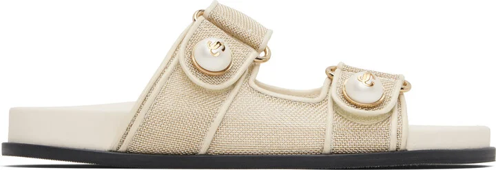 Jimmy Choo Off-White & Gold Fayence Sandals