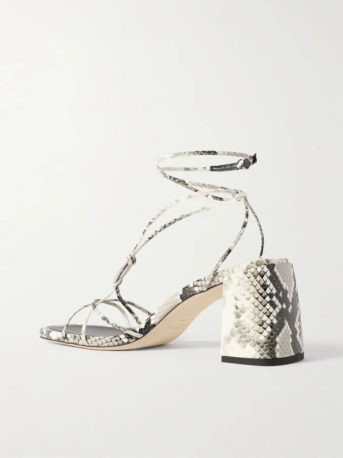 Jimmy Choo - Onyxia 70 Embellished Snake-effect Leather Sandals - Animal print - Image 3