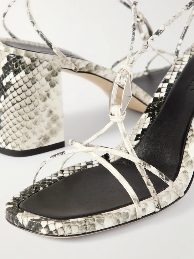 Jimmy Choo - Onyxia 70 Embellished Snake-effect Leather Sandals - Animal print - Image 4