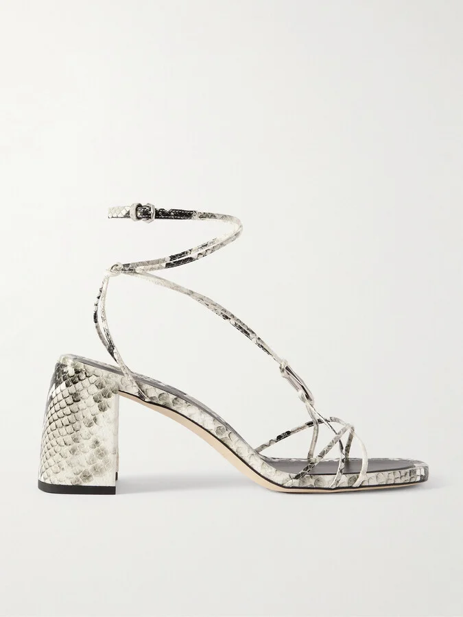 Jimmy Choo - Onyxia 70 Embellished Snake-effect Leather Sandals - Animal print