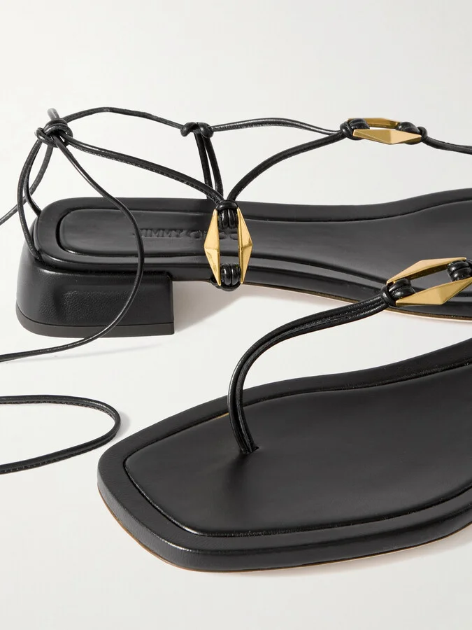 Jimmy Choo - Onyxia Embellished Leather Sandals - Black - Image 4