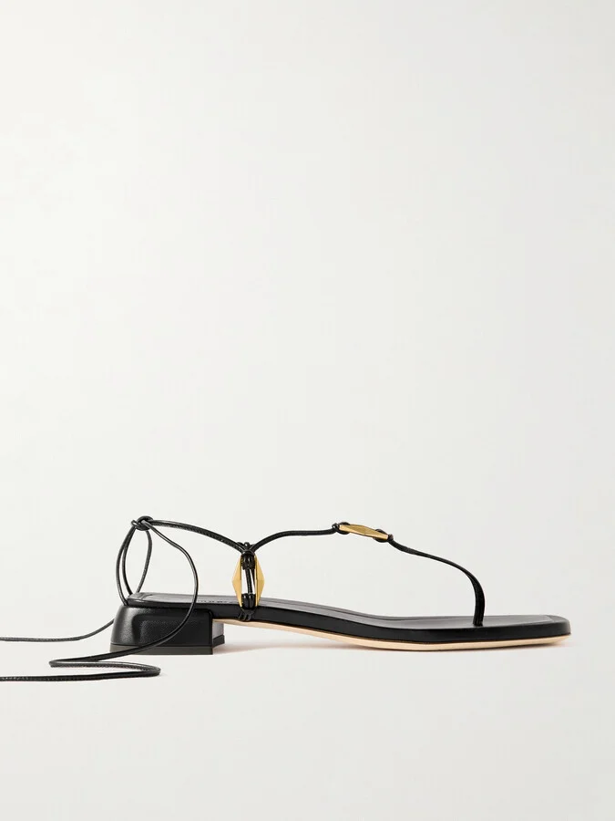 Jimmy Choo - Onyxia Embellished Leather Sandals - Black
