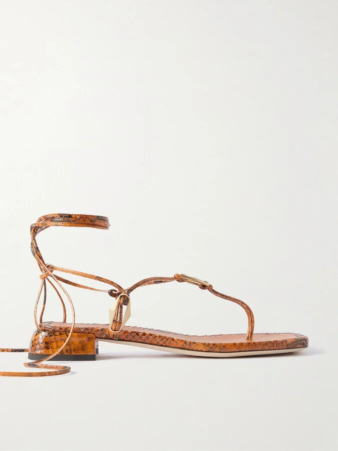 Jimmy Choo - Onyxia Embellished Snake-effect Leather Sandals - Orange