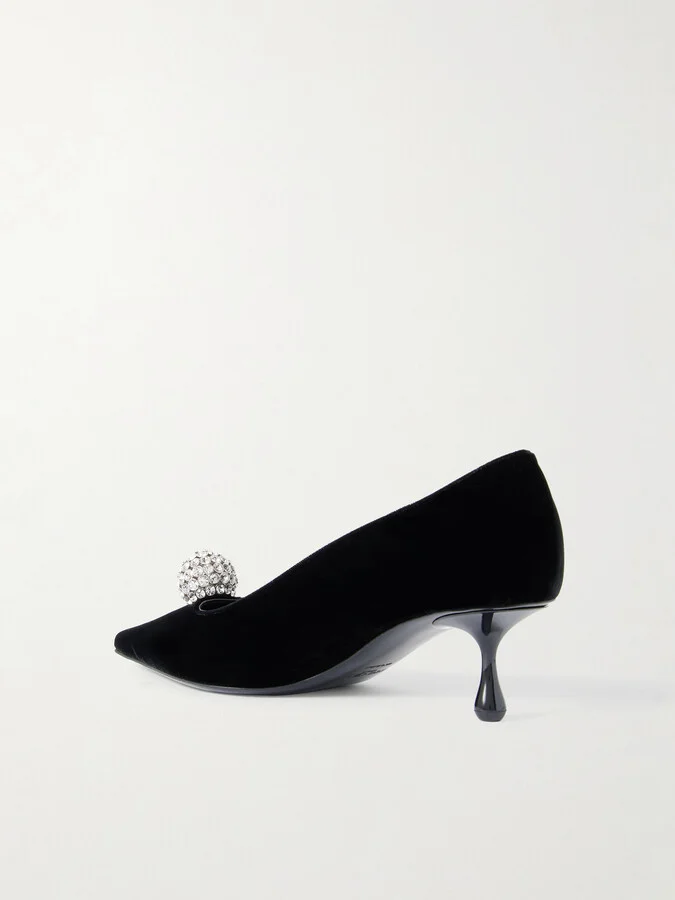 Jimmy Choo - Orb 50 Crystal-embellished Velvet Pumps - Black - Image 3