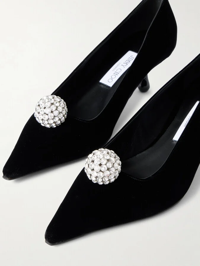 Jimmy Choo - Orb 50 Crystal-embellished Velvet Pumps - Black - Image 4