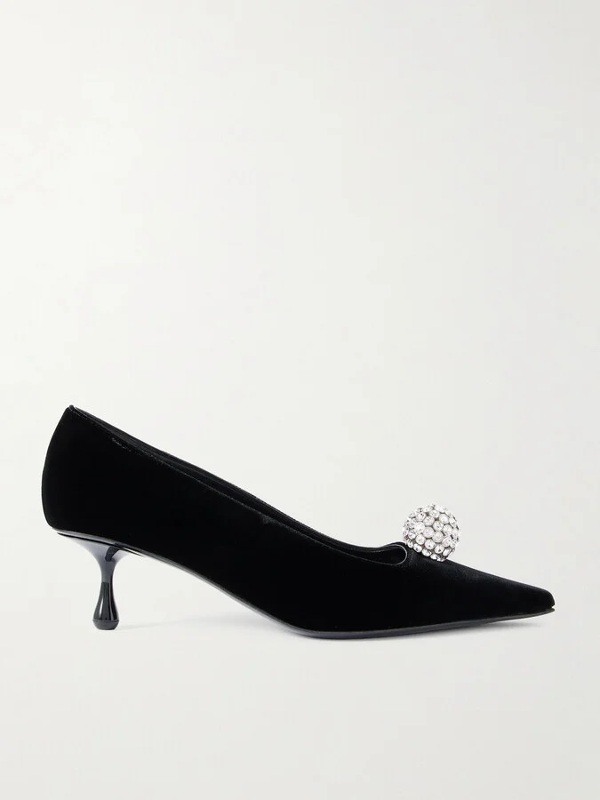 Jimmy Choo - Orb 50 Crystal-embellished Velvet Pumps - Black