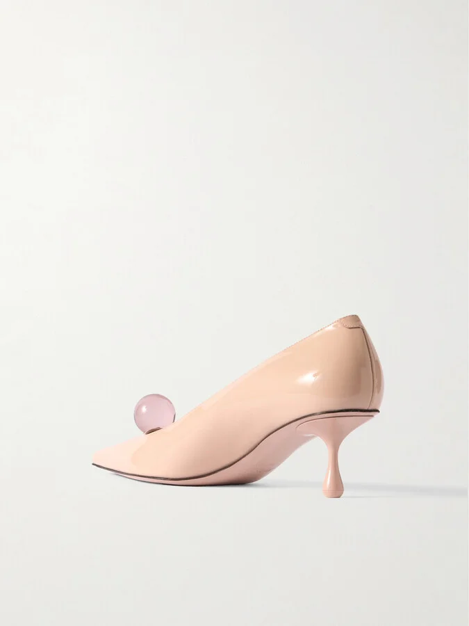 Jimmy Choo - Orb 50 Embellished Patent-leather Pumps - Neutrals - Image 3