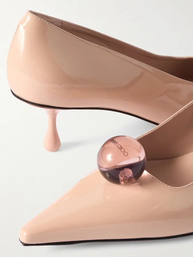 Jimmy Choo - Orb 50 Embellished Patent-leather Pumps - Neutrals - Image 4