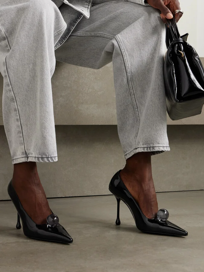 Jimmy Choo - Orb 95 Embellished Patent-leather Pumps - Black - Image 2