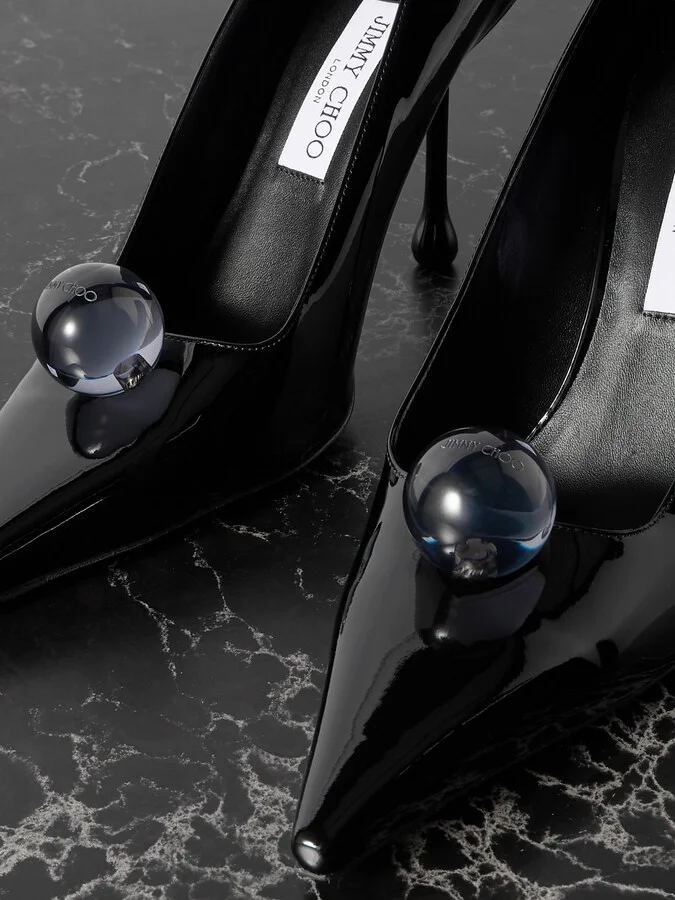 Jimmy Choo - Orb 95 Embellished Patent-leather Pumps - Black - Image 4