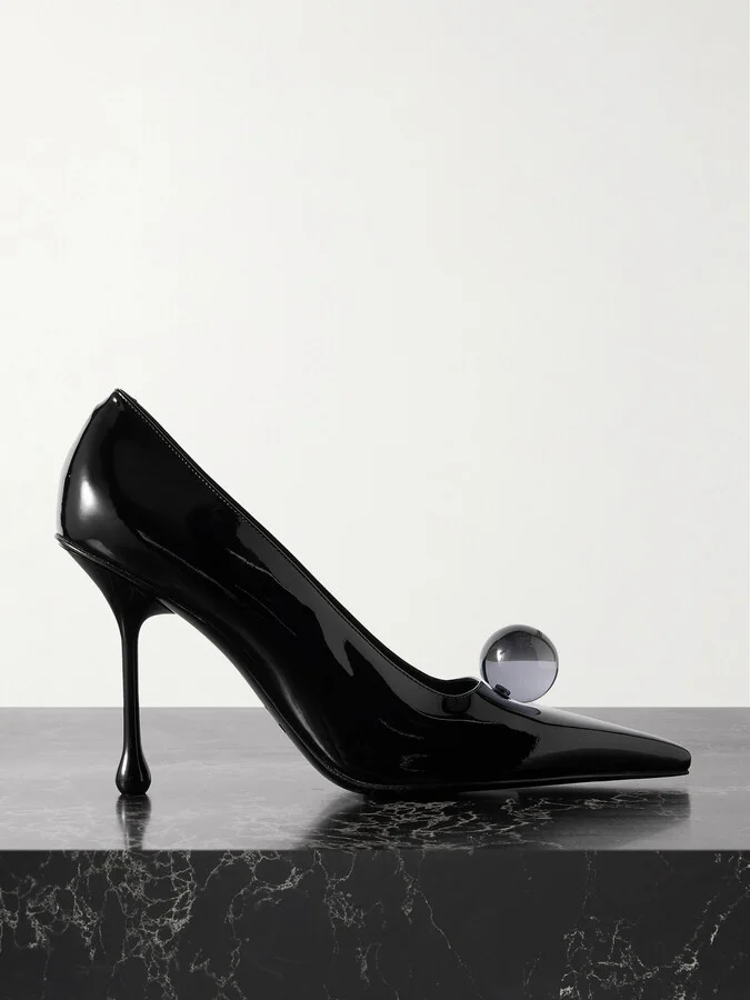 Jimmy Choo - Orb 95 Embellished Patent-leather Pumps - Black
