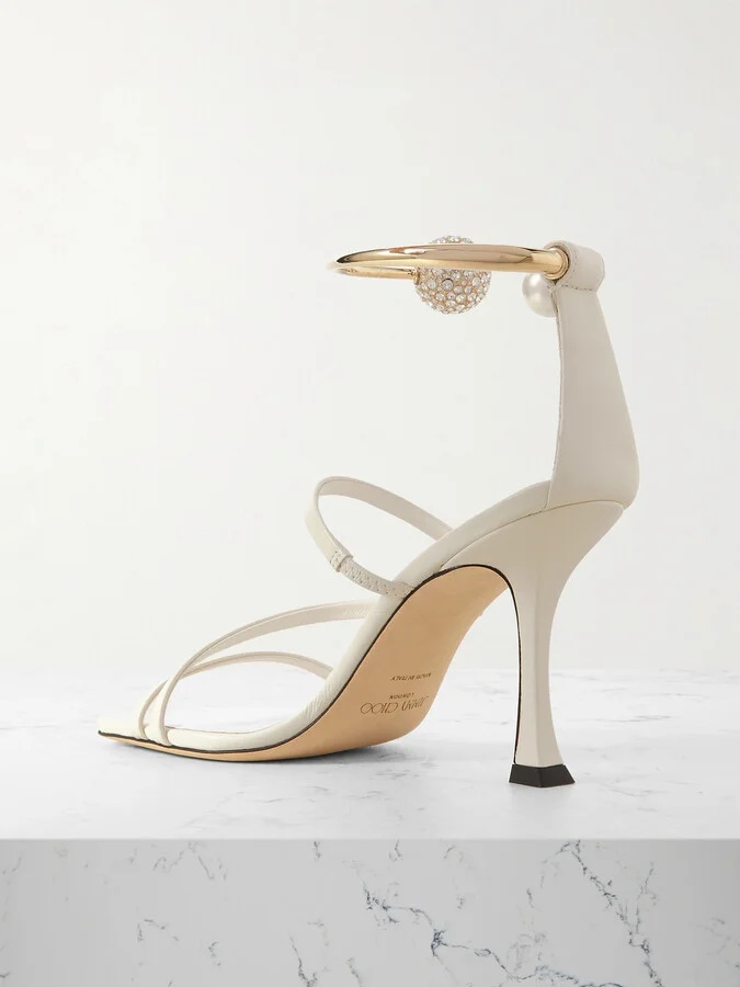Jimmy Choo - Ottilia 90 Crystal And Faux Pearl-embellished Leather Sandals - White - Image 3