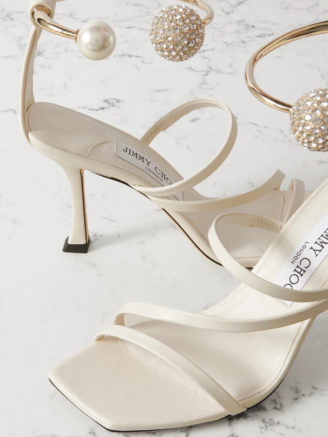 Jimmy Choo - Ottilia 90 Crystal And Faux Pearl-embellished Leather Sandals - White - Image 4