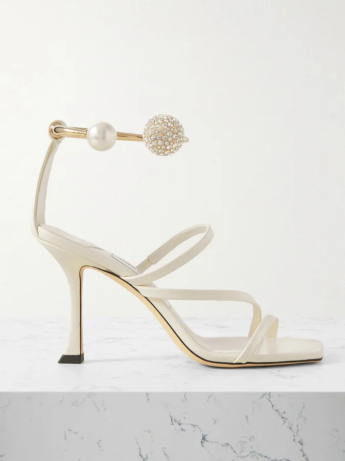 Jimmy Choo - Ottilia 90 Crystal And Faux Pearl-embellished Leather Sandals - White