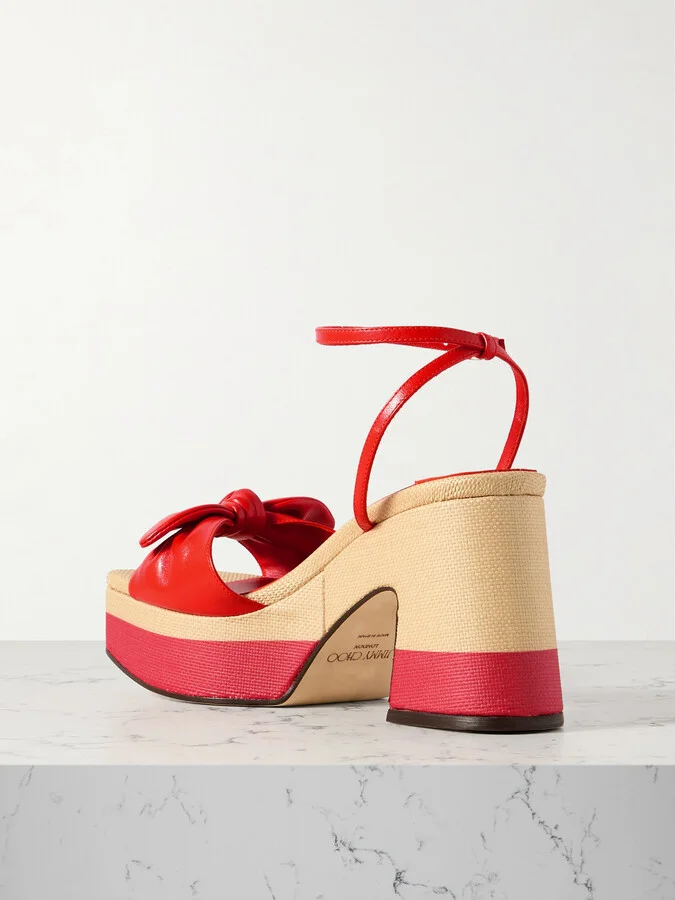 Jimmy Choo - Ricia Leather Platform Sandals - Red - Image 3