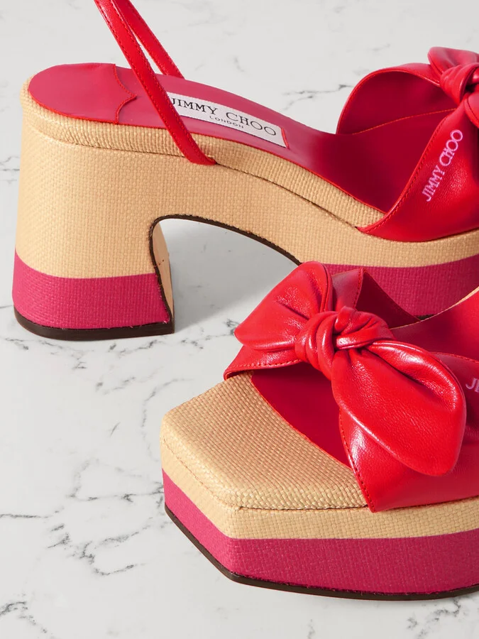 Jimmy Choo - Ricia Leather Platform Sandals - Red - Image 4