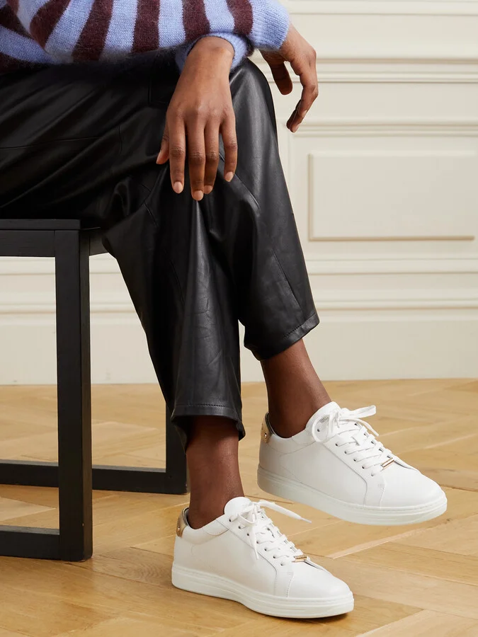 Jimmy Choo - Rome Metallic-trimmed Leather Sneakers - White - Image 2