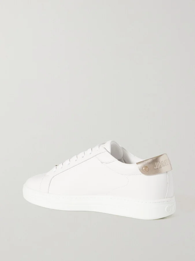 Jimmy Choo - Rome Metallic-trimmed Leather Sneakers - White - Image 3