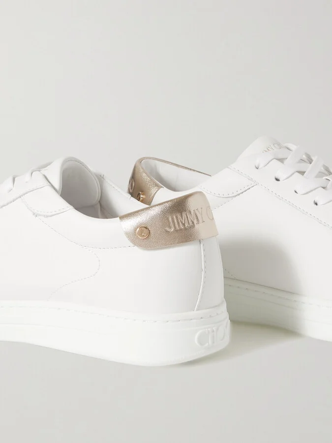 Jimmy Choo - Rome Metallic-trimmed Leather Sneakers - White - Image 4