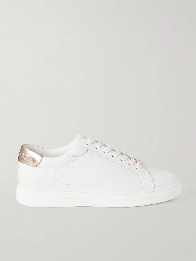 Jimmy Choo - Rome Metallic-trimmed Leather Sneakers - White
