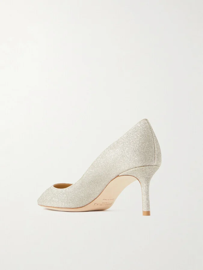 Jimmy Choo - Romy 60 Glittered Leather Pumps - Off-white - Image 3