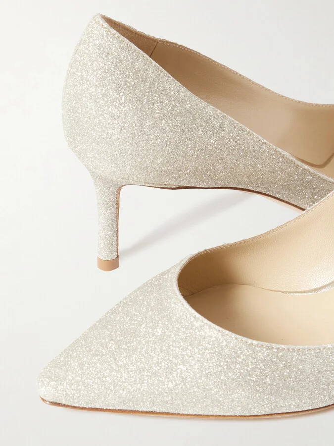 Jimmy Choo - Romy 60 Glittered Leather Pumps - Off-white - Image 4