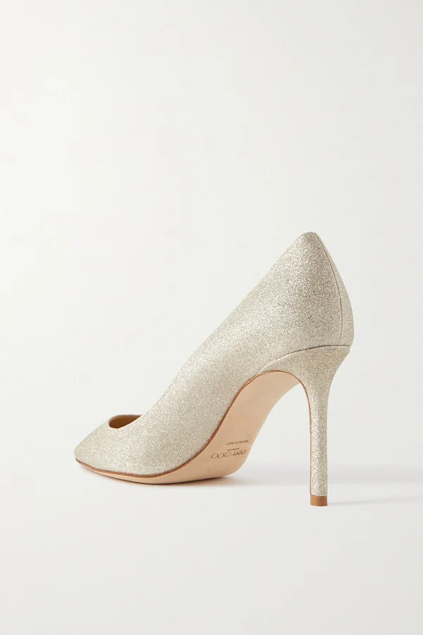Jimmy Choo - Romy 85 Glittered Leather Pumps - Silver - Image 3