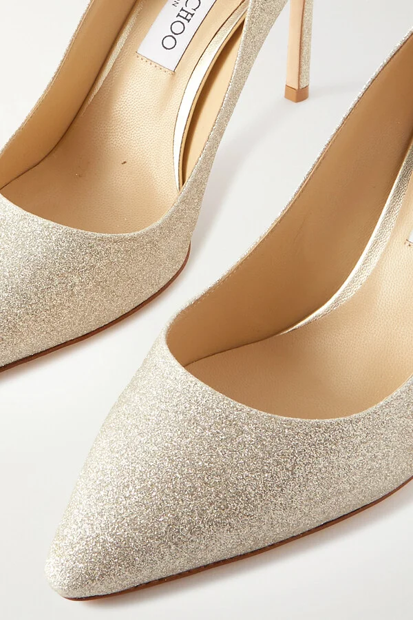 Jimmy Choo - Romy 85 Glittered Leather Pumps - Silver - Image 4