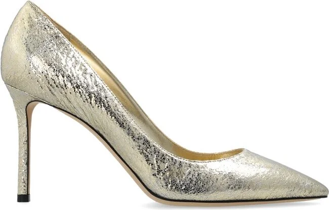 Jimmy Choo Romy 85 Metallic Pointed-Toe Pumps