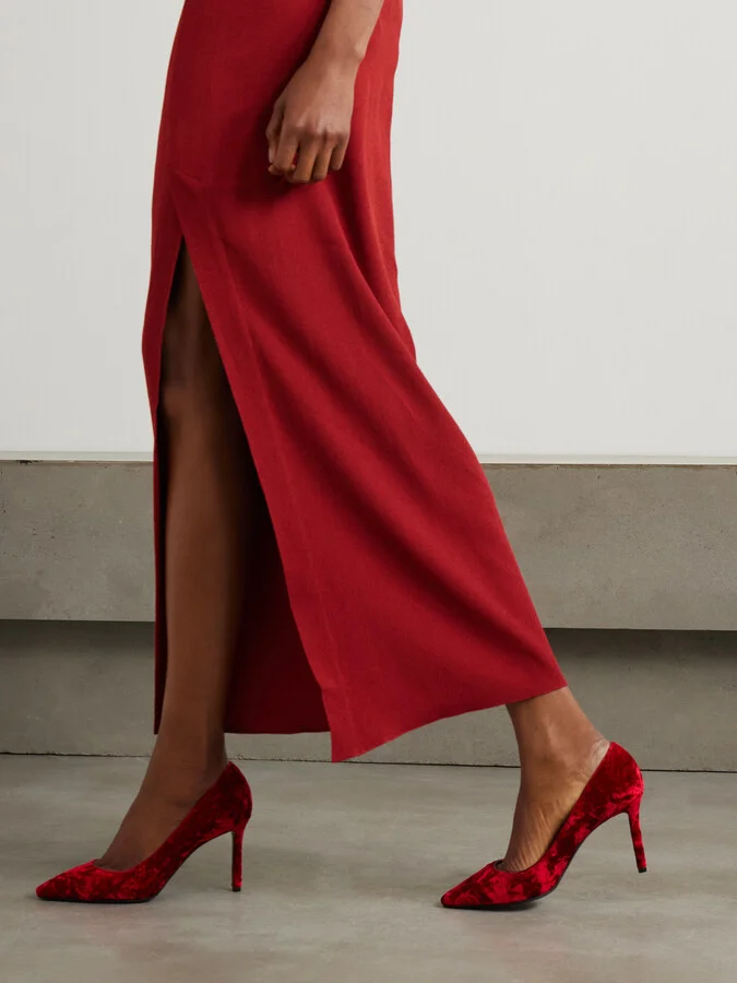 Jimmy Choo - Romy 85 Velvet Pumps - Red - Image 2