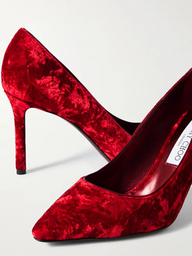 Jimmy Choo - Romy 85 Velvet Pumps - Red - Image 4