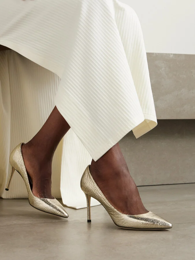 Jimmy Choo - Romy Metallic Crinkled-leather Pumps - Gold - Image 2