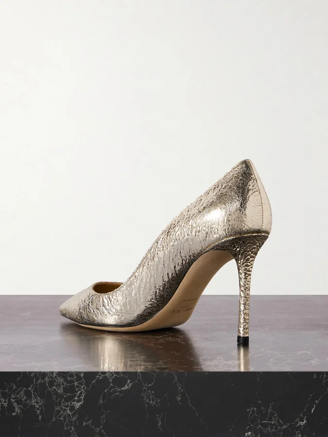 Jimmy Choo - Romy Metallic Crinkled-leather Pumps - Gold - Image 3