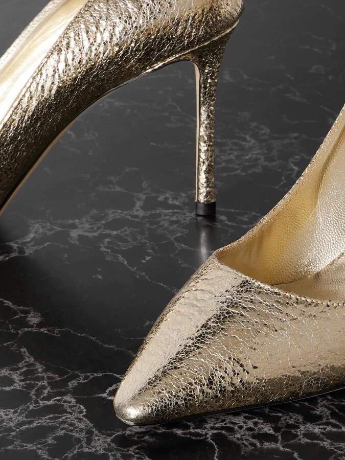 Jimmy Choo - Romy Metallic Crinkled-leather Pumps - Gold - Image 4